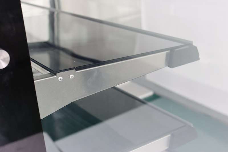 stainless steel shelves of the display counter